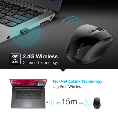 TeckNet Alpha Ergonomic 2.4G Wireless Optical Mobile Mouse with USB Nano Receiver for Laptop PC Computer 6 Buttons