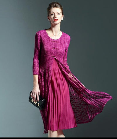 fitaylor Vintage Dress 2019 New Spring Summer Women Dress Chinese Style Elegant Lace Patchwork Slim O Neck Knee-length Dress