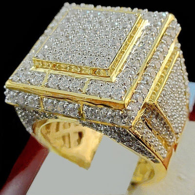 Bamos Luxury Male Full Zircon Stone Ring 18KT Yellow Gold Filled Jewelry Vintage Wedding Engagement Rings For Men