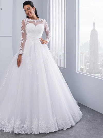 Ball Gown 2 in 1 Wedding Dresses 2019 Detachable train Lace Appliques Pearls Bridal Gowns Vestido