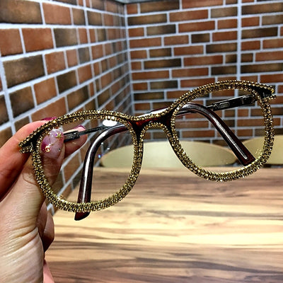 Gold rhinestone cat eye  Sunglasses for Women Brand Designer Shades Sun Glasses Men Vintage Metal Clear Eyewear UV400 Sunglass