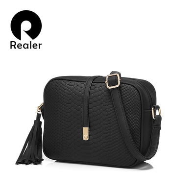 REALER brand small shoulder bag for women messenger bags ladies retro PU leather handbag purse with tassels female crossbody bag