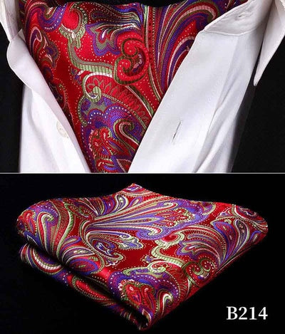 Party Classic Pocket Square Wedding Floral &Paisley & Plaid& Polka Dot Men Silk Cravat Ascot Tie Handkerchief Set
