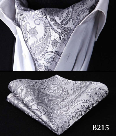 Party Classic Pocket Square Wedding Floral &Paisley & Plaid& Polka Dot Men Silk Cravat Ascot Tie Handkerchief Set