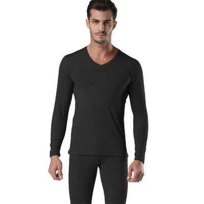 Winter V Neck Warm Long Johns Set For Men Ultra-Soft Solid Color Thin Thermal Underwear Men's Pajamas  Anti-microbial Stretch