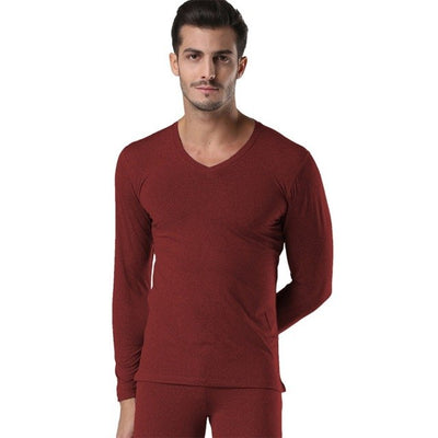 Winter V Neck Warm Long Johns Set For Men Ultra-Soft Solid Color Thin Thermal Underwear Men's Pajamas  Anti-microbial Stretch