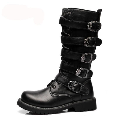 Winter Men Motorcycle Boots 2018 Fashion Mid-Calf Punk Rock Punk Shoes Mens PU Leather Black High top Casual Boot Man