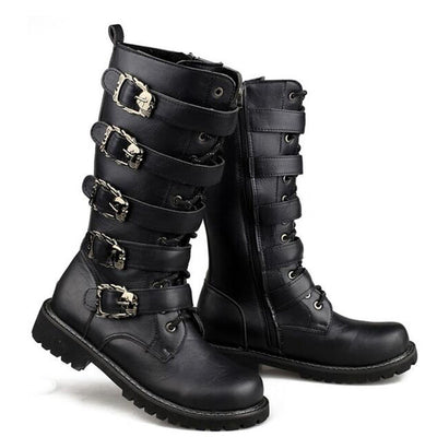 Winter Men Motorcycle Boots 2018 Fashion Mid-Calf Punk Rock Punk Shoes Mens PU Leather Black High top Casual Boot Man