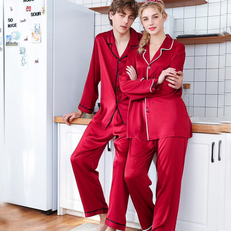 Couple Men Women Silk Satin Pajamas Sets Long Sleeve Pyjamas Sleepwear  Nightwear