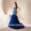 Strapless Royal Blue Colorful Beading Mermaid Prom Dresses Ruffled Organza Plus Size Famous Evening Gowns Party Gowns