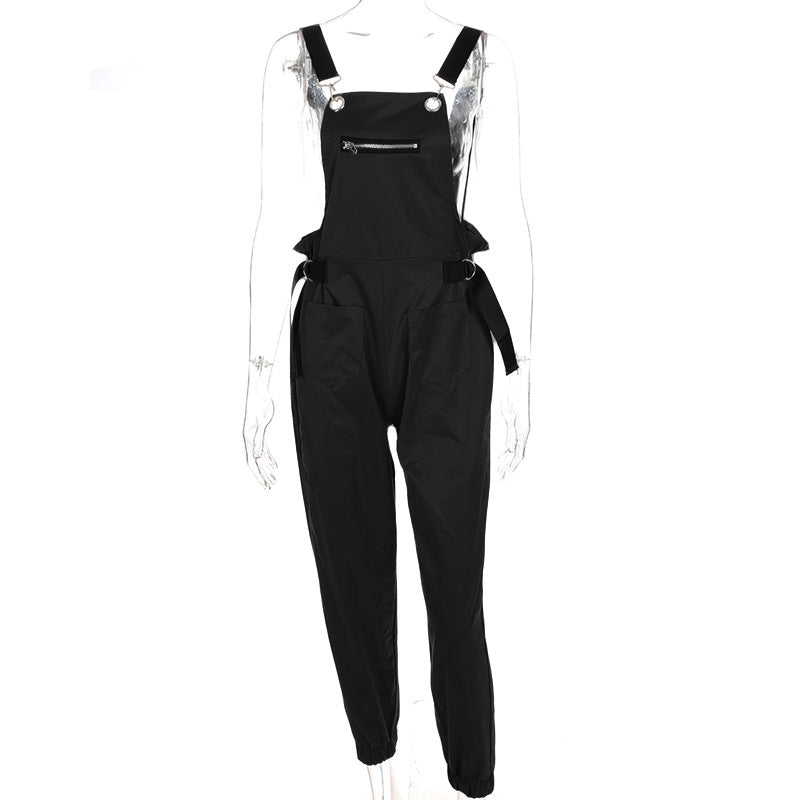 New Khaki Rompers Womens Jumpsuit Long Elegant Zipper Pockets Sleeveless