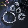 4 Pcs Leaf Shape New Fashion CZ Necklace Earring Bracelet and Ring Sets Famous Brand Jewelry Womens Accessories T011