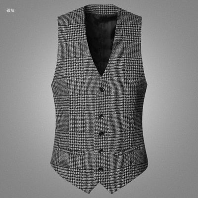New arrival  men woolen casual plaid European style vest Men slim fashion brand design suit vest waistcoat fashion