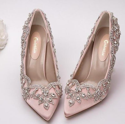Wedding Shoes Bride Clear Heels Crystal Pumps Christmas Day Evening Party Luxury Queen