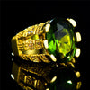 Gorgeous Male Gold Peridot Oval Finger Ring Luxury Big Crystal Zircon Stone Ring Promise Engagement Rings For Men