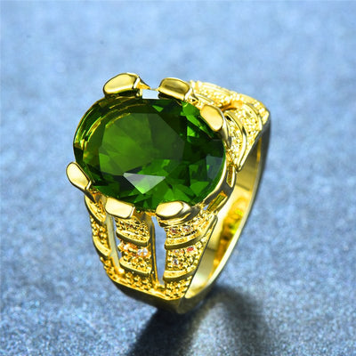 Gorgeous Male Gold Peridot Oval Finger Ring Luxury Big Crystal Zircon Stone Ring Promise Engagement Rings For Men