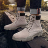 SUROM Fashion Leather Men Boots Lace Up Casual Shoes Men High Top Outdoor Non-slip Work Boots Comfortable Trekking Shoes