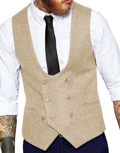 2019 new Men's Double-breasted Vest slim fit woolen/Tweed suit vest casual top quality Herringbone pattern Waistcoat Groomsmen