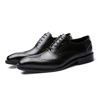 Classic Style Cow Leather Elegant Brogue Shoes Men Lace Up Pointed Toe Breathable Footwear for Men High Quality Size 39-46