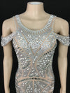Flashing Silver Rhinestones Mesh Jumpsuit Birthday Outfit Nightclub Party Celebrate Dance Female Singer Show See Through Outfit