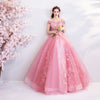 Walk Beside You Pink Appliques Prom Dresses Ball Gown Off Shoulder Long Sweetheart Evening