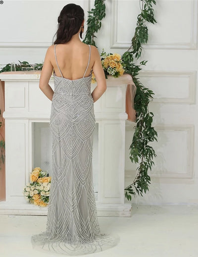 New Luxury  Sleeveless Evening Dresses Mermaid Diamond Beading Mermaid Evening Gowns 2019 L