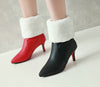 Women Winter Warm Plush Snow Boots Thin High Heel Ankle Boots Pointed Toe Female Shoes Black Red White Plus Size 43 2018