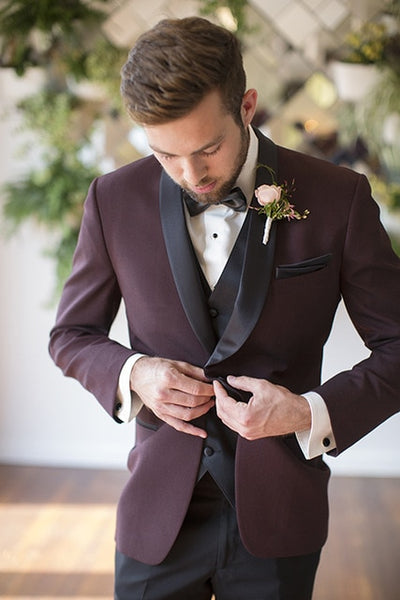 New Elegant 2018 Wine Red Terno Masculino Slim Fit Custom Male men Suit Costume homme Wedding Suits For Men (jacket+pants +vest)