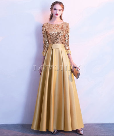 Line Sequins Golden Evening Dress Long Prom Party Dresses Evening Gown Formal Dress Women Elegant