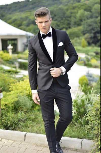 Groomsmen Newest Groom Tuxedos One Button Men Suits Shawl Black Lapel Best Man 2 pieces Wedding Blazer ( Jacket+Pants+Tie ) C565