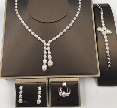 Exclusive Cubic Zirconia 4pcs Turkish Jewelry Set Vners 2018 Shining Copper Tassel Dubai Jewelry Sets For Ladies