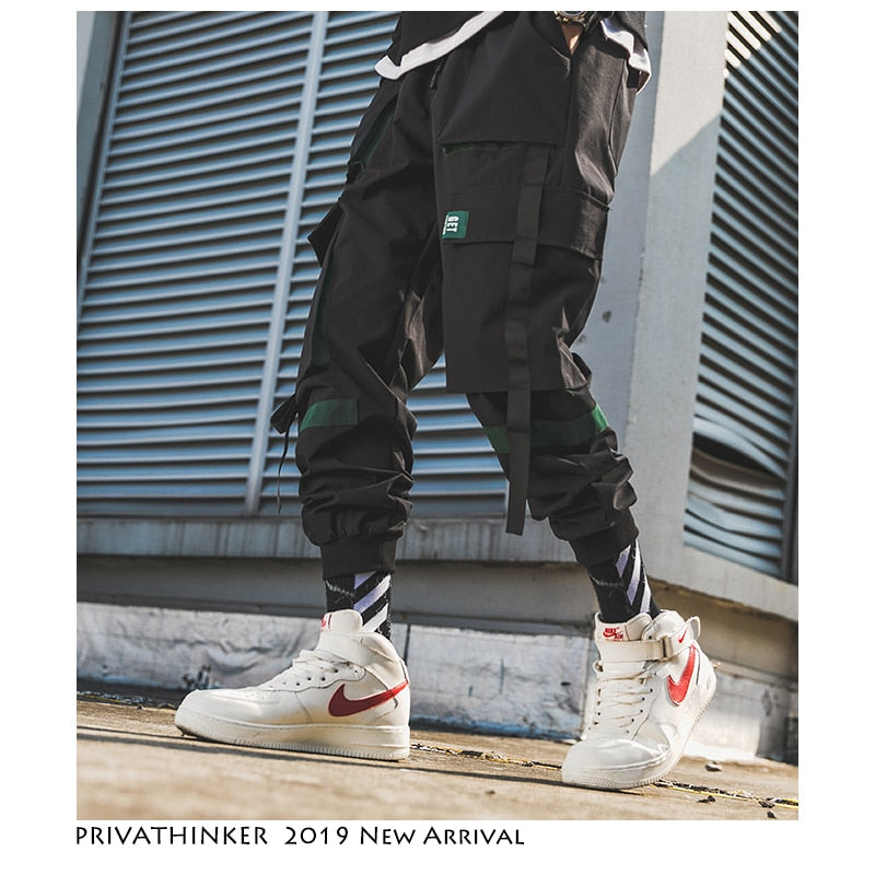 Men Hip Hop Belt Cargo Pants 2019 Man Patchwork Overalls Japanese Stre -  chicmaxonline