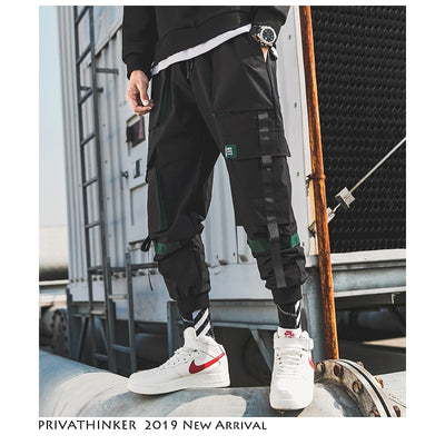 Men Hip Hop Belt Cargo Pants 2019 Man Patchwork Overalls Japanese Streetwear Joggers Pants Men Designer Harem Pants