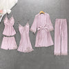 Women Pajamas 5 Pieces Satin Sleepwear Pijama Silk Home Wear Home Clothing Embroidery Sleep Lounge Pyjama