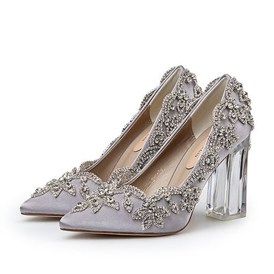 Wedding Shoes Bride Clear Heels Crystal Pumps Christmas Day Evening Party Luxury Queen