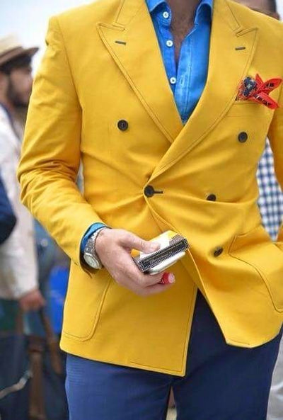 Latest Coat Designs Yellow Jacket Men Suits Slim Fit Formal Tailor Made Groom Prom Tuxedo Blazer Double Breasted（Jacket+Pants）