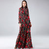 High quality 2019 designer Runway Maxi dress Women's Long Sleeve Vintage Flowers Leopard Print Slim Beach long Dress plus size