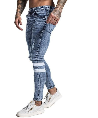 Gingtto 2019 New Men Skinny Jeans Skinny Slim Fit Stretchy Blue Jeans Big Size Cotton Lightweight Comfy Hip Hop White Tape zm49