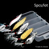 5pcs/lot Boxed Metal Spoon Fishing Lure Hard Baits Spinner Sequins Noise Paillette with Feather Treble Hook Fishing Tackle