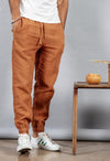 2019 spring 100% pure linen ankle-length pants men cool elasticated waistband drawstring plus size trousers male 190095