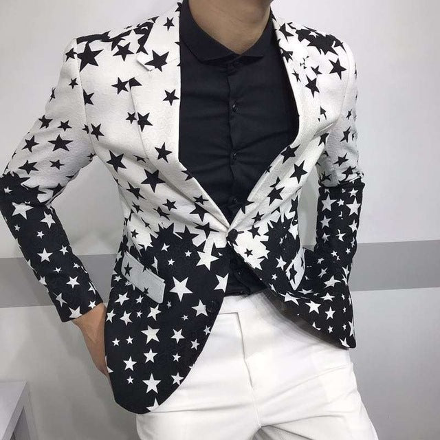 Star Print Slim Fit Suit Jacket 2019 Brand New Male Club Stage Blazer Man Formal Wedding Suit Prom Blazers