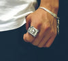 ZABRA Adjustable Size 925 Sterling Silver Skull Rings For Men Zircon Ring Vintage Puck Rock Biker Jewelry