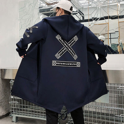 Long Jacket Men Print Fashion 2019 Spring Harajuku Windbreaker Overcoat Male Casual Outwear Hip Hop