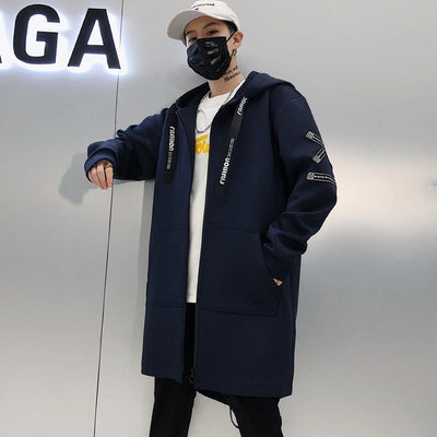 Long Jacket Men Print Fashion 2019 Spring Harajuku Windbreaker Overcoat Male Casual Outwear Hip Hop