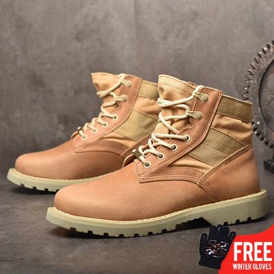 OSCO Autumn Winter Genuine Leather Ankle Boots Men Boots Lace Up Outdoor Casual Men Winter Shoes Botas Homme