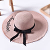 Handmade Weave letter Sun Hats For Women Black Ribbon Lace Up Large Brim Straw Hat Outdoor Beach hat Summer Caps Chapeu Feminino