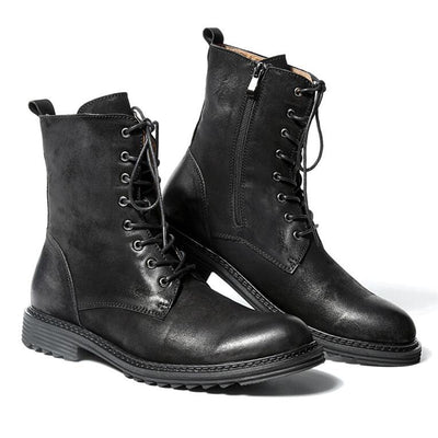 US 6-10 Top Quality Mens Genuine Leather Lace Up Soliders Mid-calf Boots Casual Zip Winter Motorcycle Ridding Boots