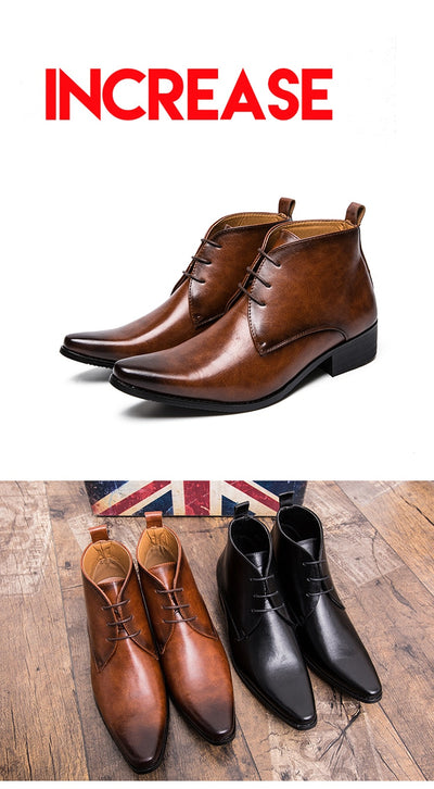 Men Business Dress Boots Lace-Up Vintage Brand Pointed Toe Brown Chelsea Boots Leisure Botas Hombre