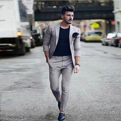 Latest Designers Grey Men Suits for Wedding Slim Fit Wedding Tuxedos Handsome Groom Tuxedos Men Suits Prom Wear (jacket+pant)