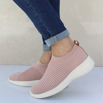 Women's Sneakers Flat Knitting Spring Women Shoes 2019 New Plus Size Female Mesh Vulcanized Ladies Slip